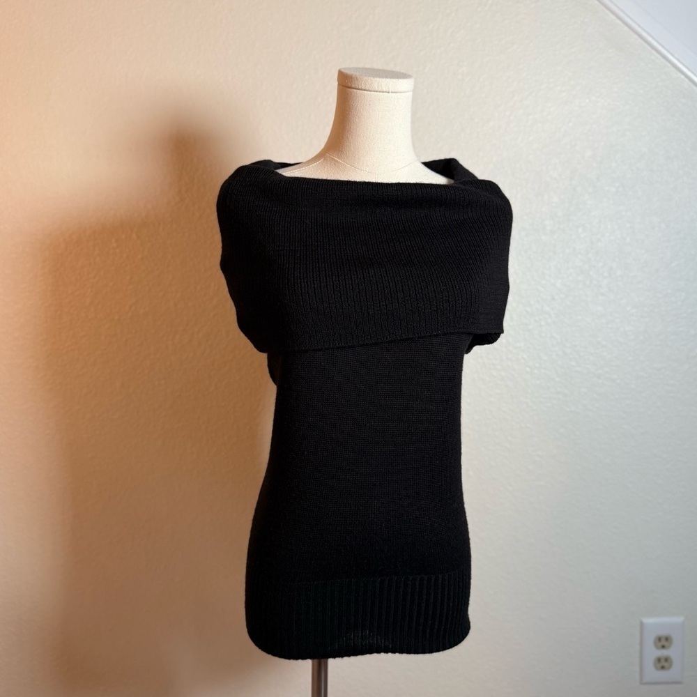 H&M Elegant Black Women's Short Sleeve Off The Shoulder Sweater Top Size XS